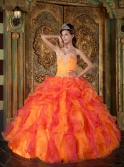 Orange A-Line / Princess Sweetheart Floor-length Ruffles Organza Quinceanera Dress