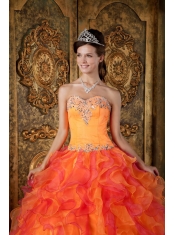 Orange A-Line / Princess Sweetheart Floor-length Ruffles Organza Quinceanera Dress