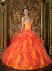 Orange A-Line / Princess Sweetheart Floor-length Ruffles Organza Quinceanera Dress