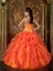 Orange A-Line / Princess Sweetheart Floor-length Ruffles Organza Quinceanera Dress