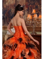 Orange and Black Ball Gown Strapless Floor-length Organza Quinceanera Dress