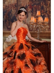 Orange and Black Ball Gown Strapless Floor-length Organza Quinceanera Dress