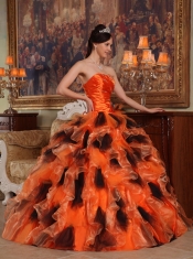 Orange and Black Ball Gown Strapless Floor-length Organza Quinceanera Dress