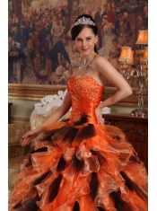 Orange and Black Ball Gown Strapless Floor-length Organza Quinceanera Dress