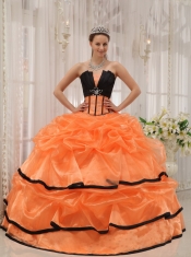 Orange and Black Ball Gown Strapless Floor-length Satin and Organza Beading Quinceanera Dress