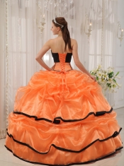 Orange and Black Ball Gown Strapless Floor-length Satin and Organza Beading Quinceanera Dress