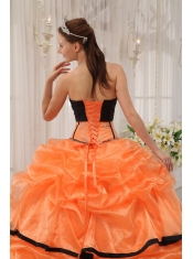 Orange and Black Ball Gown Strapless Floor-length Satin and Organza Beading Quinceanera Dress