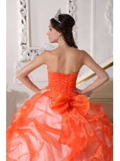 Orange and White Strapless Taffeta and Organza Appliques Ball Gown Quinceanera Dress