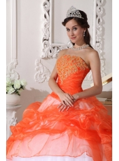 Orange and White Strapless Taffeta and Organza Appliques Ball Gown Quinceanera Dress