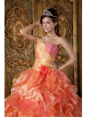 Orange Ball Gown Strapless Floor-length Beading and Ruffles Quinceanera Dress