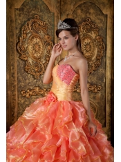 Orange Ball Gown Strapless Floor-length Beading and Ruffles Quinceanera Dress