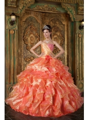 Orange Ball Gown Strapless Floor-length Beading and Ruffles Quinceanera Dress