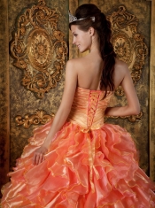 Orange Ball Gown Strapless Floor-length Beading and Ruffles Quinceanera Dress