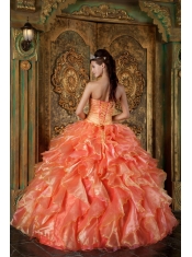 Orange Ball Gown Strapless Floor-length Beading and Ruffles Quinceanera Dress