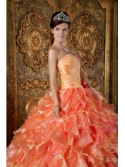 Orange Ball Gown Strapless Floor-length Beading and Ruffles Quinceanera Dress