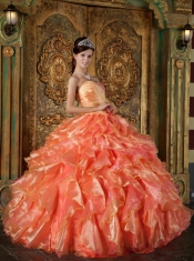 Orange Ball Gown Strapless Floor-length Beading and Ruffles Quinceanera Dress