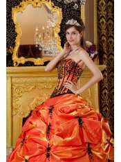 Orange Ball Gown Strapless Floor-length Embroidery Taffeta Quinceanera Dress