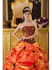 Orange Ball Gown Strapless Floor-length Embroidery Taffeta Quinceanera Dress