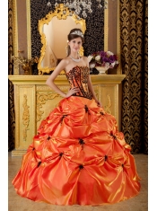 Orange Ball Gown Strapless Floor-length Embroidery Taffeta Quinceanera Dress