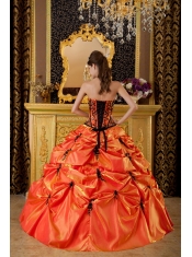 Orange Ball Gown Strapless Floor-length Embroidery Taffeta Quinceanera Dress