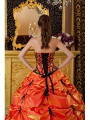 Orange Ball Gown Strapless Floor-length Embroidery Taffeta Quinceanera Dress