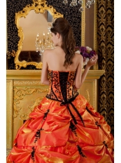 Orange Ball Gown Strapless Floor-length Embroidery Taffeta Quinceanera Dress