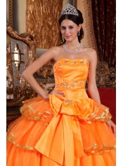 Orange Ball Gown Strapless Floor-length Organza Ruffles Quinceanera Dress