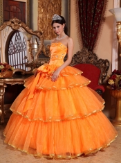 Orange Ball Gown Strapless Floor-length Organza Ruffles Quinceanera Dress