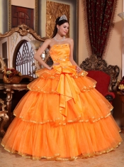 Orange Ball Gown Strapless Floor-length Organza Ruffles Quinceanera Dress