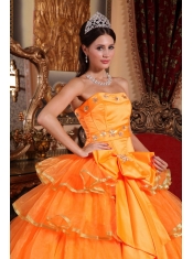 Orange Ball Gown Strapless Floor-length Organza Ruffles Quinceanera Dress