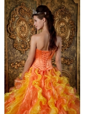 Orange Ball Gown Strapless Floor-length Organza Ruffles Quinceanera Dress