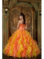 Orange Ball Gown Strapless Floor-length Organza Ruffles Quinceanera Dress