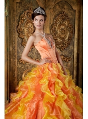 Orange Ball Gown Strapless Floor-length Organza Ruffles Quinceanera Dress