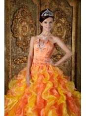 Orange Ball Gown Strapless Floor-length Organza Ruffles Quinceanera Dress
