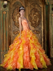 Orange Ball Gown Strapless Floor-length Organza Ruffles Quinceanera Dress