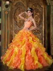 Orange Ball Gown Strapless Floor-length Organza Ruffles Quinceanera Dress