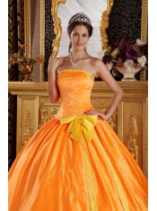 Orange Ball Gown Strapless Floor-length Satin Embroidery Quinceanera Dress
