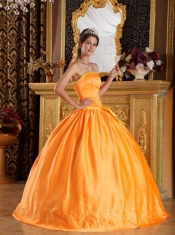 Orange Ball Gown Strapless Floor-length Satin Embroidery Quinceanera Dress