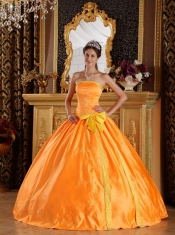 Orange Ball Gown Strapless Floor-length Satin Embroidery Quinceanera Dress