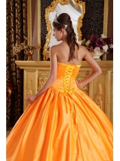 Orange Ball Gown Strapless Floor-length Satin Embroidery Quinceanera Dress