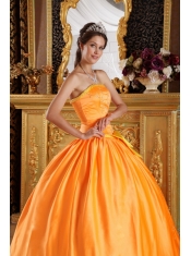 Orange Ball Gown Strapless Floor-length Satin Embroidery Quinceanera Dress