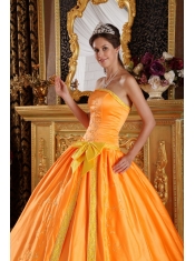 Orange Ball Gown Strapless Floor-length Satin Embroidery Quinceanera Dress