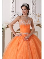 Orange Ball Gown Strapless Floor-length Taffeta and Organza Appliques Quinceanera Dress