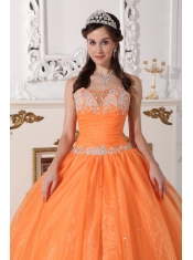 Orange Ball Gown Strapless Floor-length Taffeta and Organza Appliques Quinceanera Dress