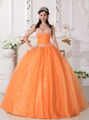 Orange Ball Gown Strapless Floor-length Taffeta and Organza Appliques Quinceanera Dress