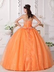 Orange Ball Gown Strapless Floor-length Taffeta and Organza Appliques Quinceanera Dress