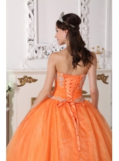Orange Ball Gown Strapless Floor-length Taffeta and Organza Appliques Quinceanera Dress