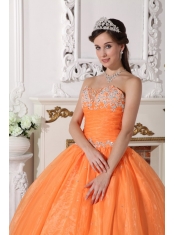 Orange Ball Gown Strapless Floor-length Taffeta and Organza Appliques Quinceanera Dress