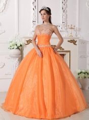 Orange Ball Gown Strapless Floor-length Taffeta and Organza Appliques Quinceanera Dress