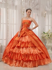 Orange Ball Gown Strapless Floor-length Taffeta Ruffles Quinceanera Dress